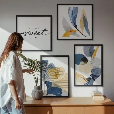 Políptico com moldura Motivos de plantas em aquarela políptico com moldura de motivos de plantas em aquarela