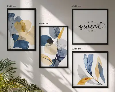 Políptico com moldura Motivos de plantas em aquarela políptico com moldura de motivos de plantas em aquarela