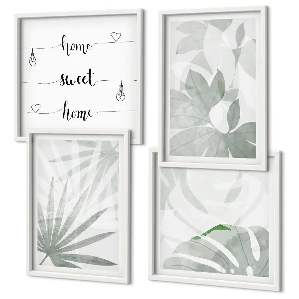 Conjunto de quadros com estampas de folhas verde-acinzentadas