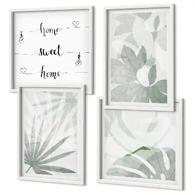 Conjunto de quadros com estampas de folhas verde-acinzentadas