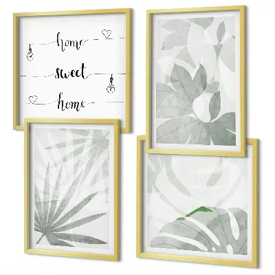Conjunto de quadros com estampas de folhas verde-acinzentadas
