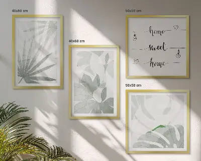 Conjunto de quadros com estampas de folhas verde-acinzentadas