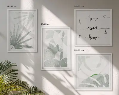 Conjunto de quadros com estampas de folhas verde-acinzentadas