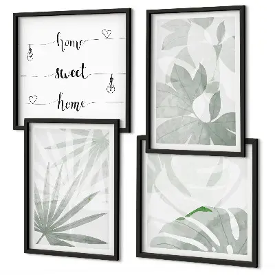 Conjunto de quadros com estampas de folhas verde-acinzentadas