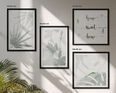 Conjunto de quadros com estampas de folhas verde-acinzentadas