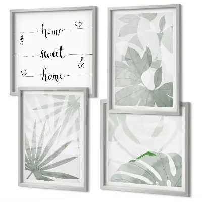 Conjunto de quadros com estampas de folhas verde-acinzentadas