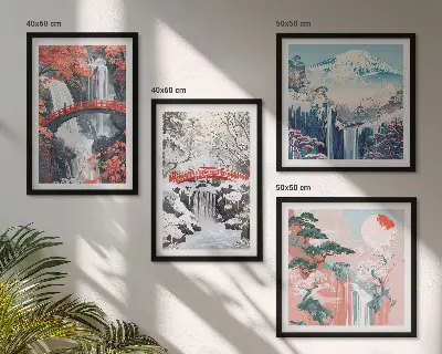 Quadro políptico com moldura e tema de paisagens montanhosas e cachoeiras