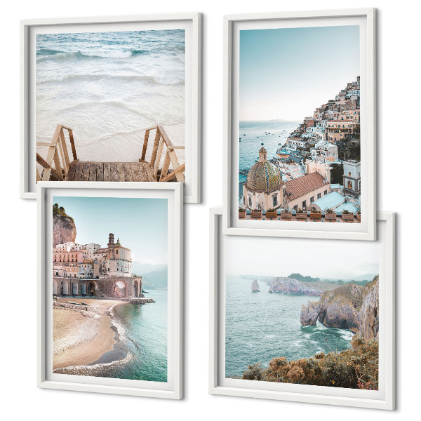 Composição de quadros Vistas da praia em tons pastel de verão