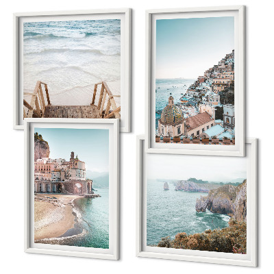 Composição de quadros Vistas da praia em tons pastel de verão