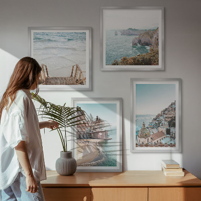 Composição de quadros Vistas da praia em tons pastel de verão
