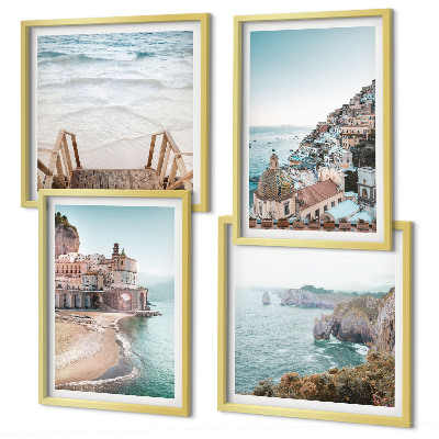 Composição de quadros Vistas da praia em tons pastel de verão