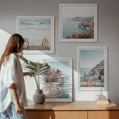 Composição de quadros Vistas da praia em tons pastel de verão