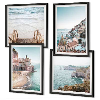 Composição de quadros Vistas da praia em tons pastel de verão