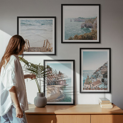 Composição de quadros Vistas da praia em tons pastel de verão