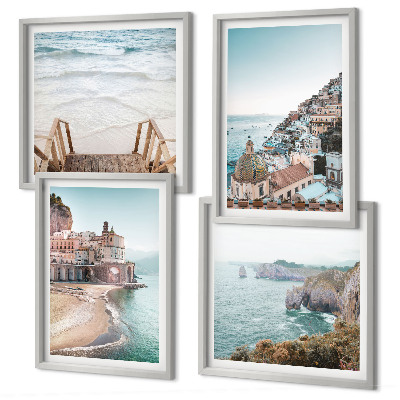 Composição de quadros Vistas da praia em tons pastel de verão