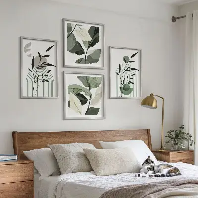 Conjunto de 4 quadros com moldura com composições de plantas boho
