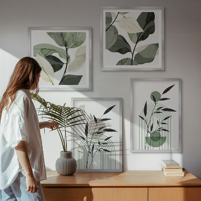 Conjunto de 4 quadros com moldura Composições de plantas boho