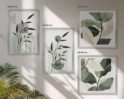 Conjunto de 4 quadros com moldura com composições de plantas boho