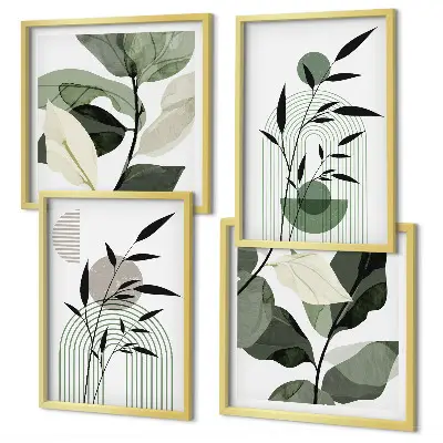 Conjunto de 4 quadros com moldura com composições de plantas boho
