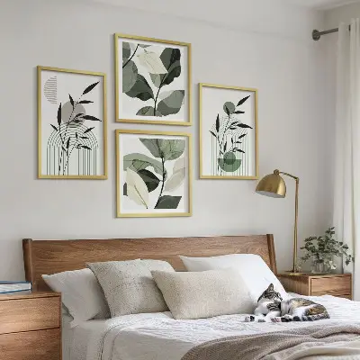 Conjunto de 4 quadros com moldura com composições de plantas boho