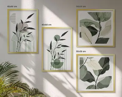 Conjunto de 4 quadros com moldura com composições de plantas boho