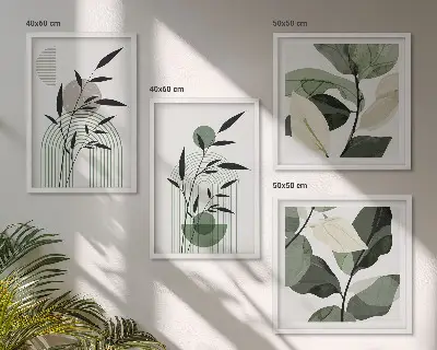 Conjunto de 4 quadros com moldura com composições de plantas boho