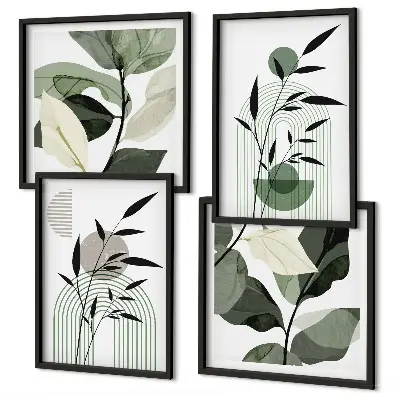 Conjunto de 4 quadros com moldura com composições de plantas boho