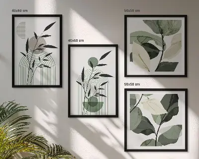 Conjunto de 4 quadros com moldura com composições de plantas boho