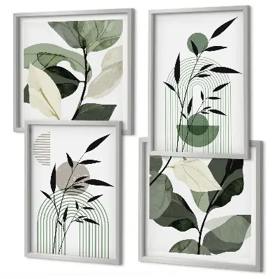 Conjunto de 4 quadros com moldura com composições de plantas boho