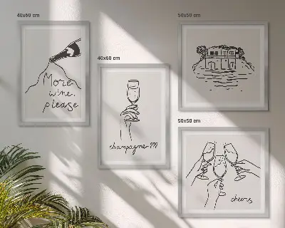 Políptico com moldura momentos alegres com vinho e champanhe