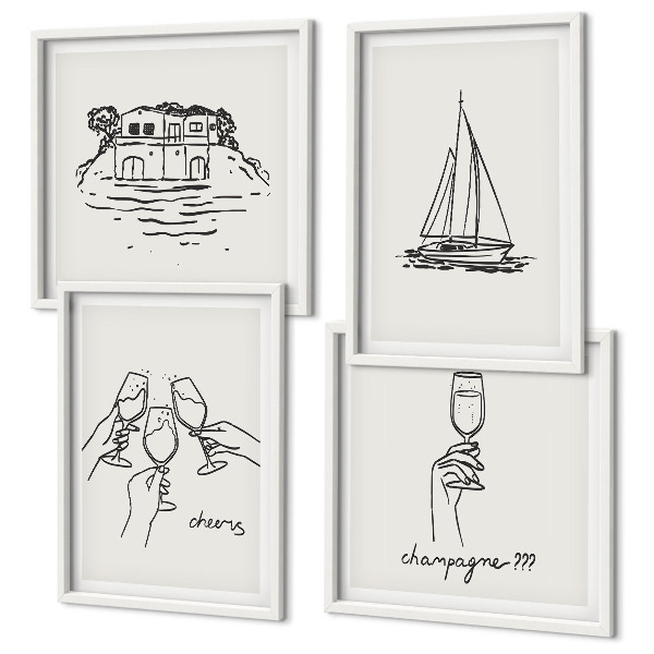Composição de quadros Casa na água, brinde, veleiro