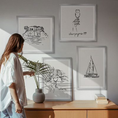 Composição de quadros Casa na água, brinde, veleiro