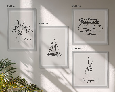 Composição de quadros Casa na água, brinde, veleiro