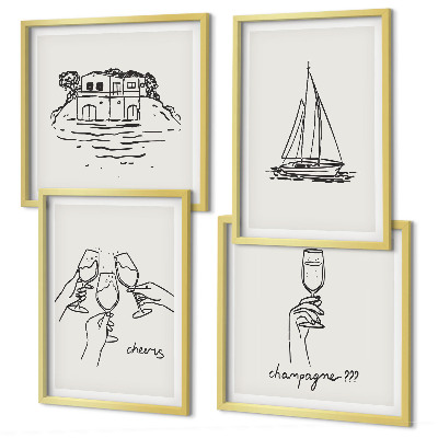 Composição de quadros Casa na água, brinde, veleiro