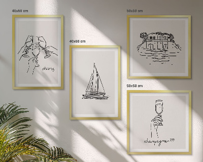 Composição de quadros Casa na água, brinde, veleiro