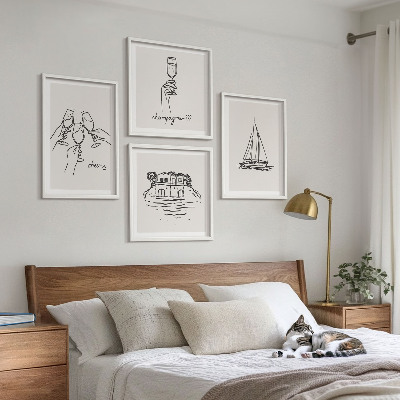 Composição de quadros Casa na água, brinde, veleiro
