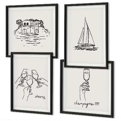 Composição de quadros Casa na água, brinde, veleiro
