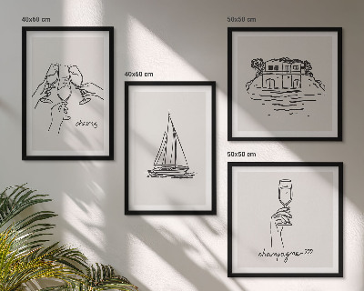 Composição de quadros Casa na água, brinde, veleiro