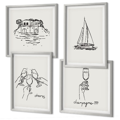 Composição de quadros Casa na água, brinde, veleiro