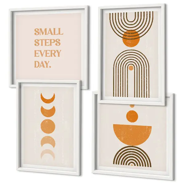 Conjunto de 4 quadros com moldura com padrões minimalistas boho