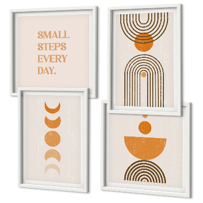 Conjunto de 4 quadros com moldura Padrões minimalistas boho