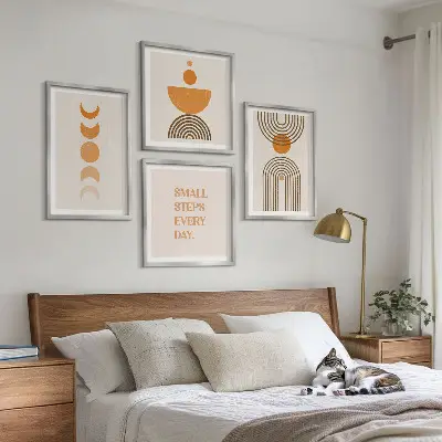 Conjunto de 4 quadros com moldura com padrões minimalistas boho