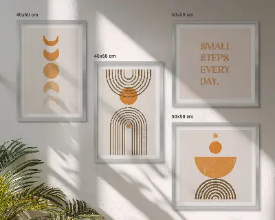 Conjunto de 4 quadros com moldura com padrões minimalistas boho