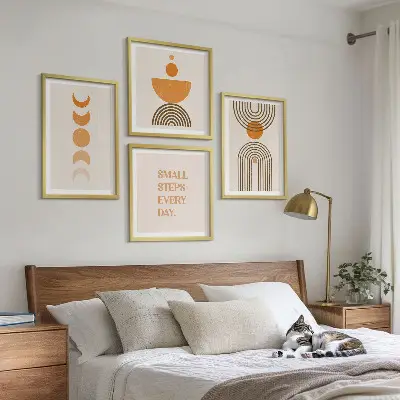 Conjunto de 4 quadros com moldura com padrões minimalistas boho