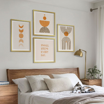 Conjunto de 4 quadros com moldura Padrões minimalistas boho