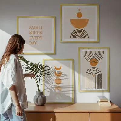 Conjunto de 4 quadros com moldura com padrões minimalistas boho