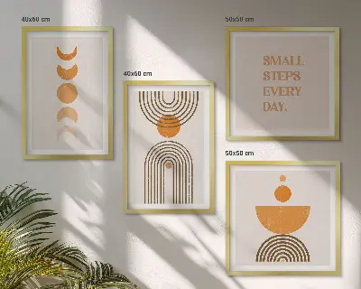 Conjunto de 4 quadros com moldura com padrões minimalistas boho