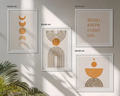 Conjunto de 4 quadros com moldura com padrões minimalistas boho