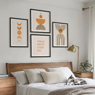 Conjunto de 4 quadros com moldura com padrões minimalistas boho