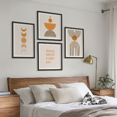 Conjunto de 4 quadros com moldura Padrões minimalistas boho